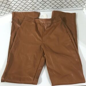 NWT idem ditto Women's Faux Leather High-Waist Pants - Tan Size S